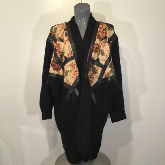 Lazio Boutique Mohair Knit Tapestry Detail Open Front Cardigan SIze L - Picture 1 of 13